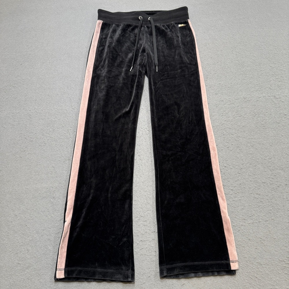 Calvin Klein Track Pants Women's Small Black Velour Wide Leg Joggers Activewear